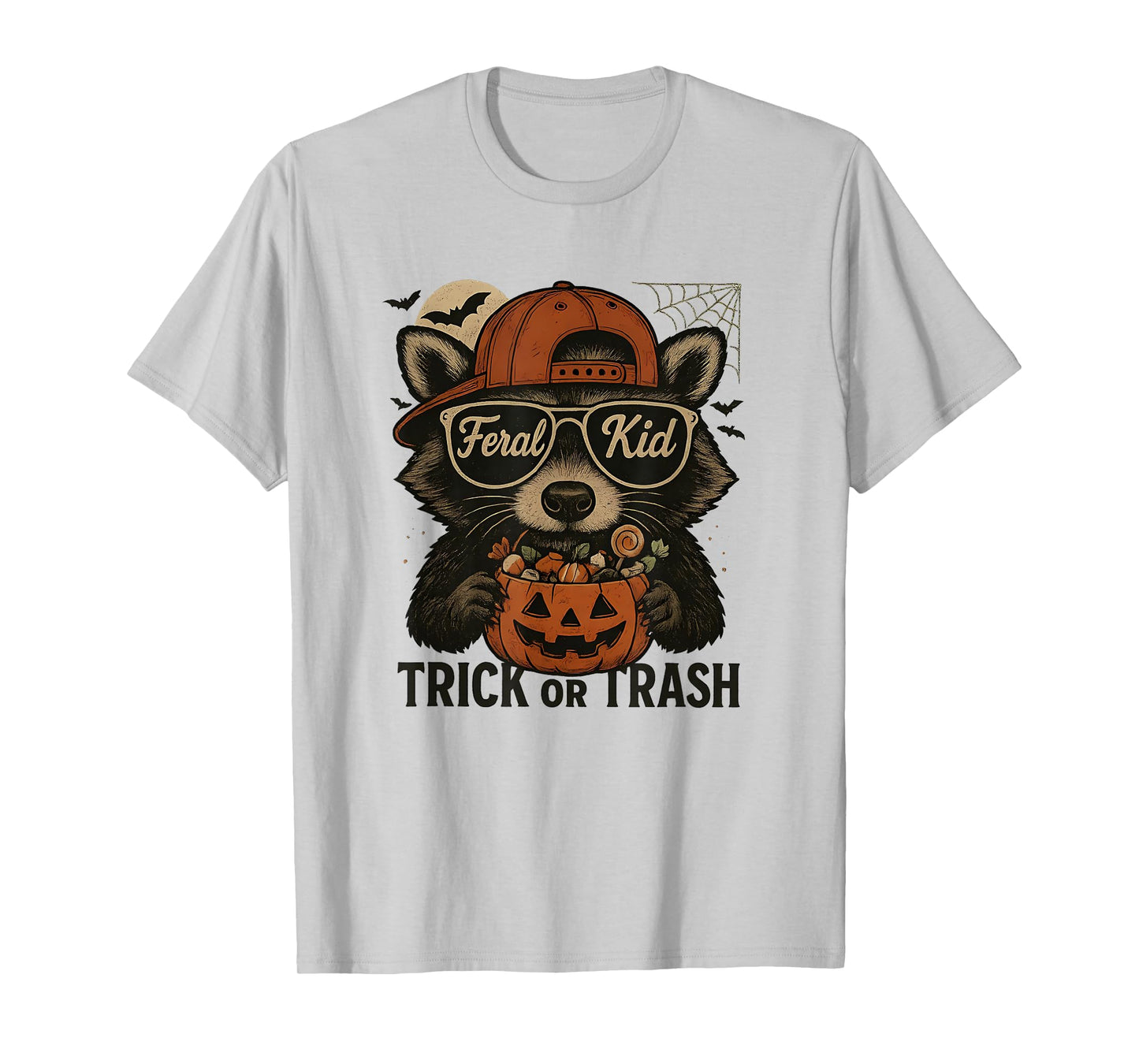 Trick or Trash Funny Raccoon Halloween Vintage Ghost Costume T-Shirt