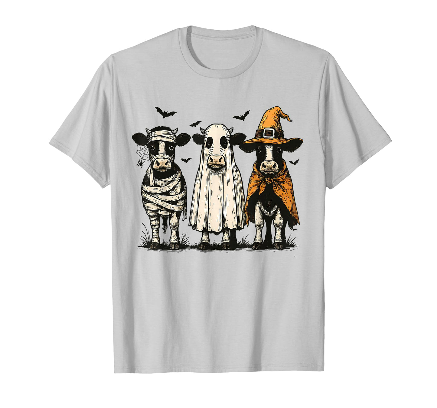 Retro Halloween Ghost Witch Cow Autumn Vibes Spooky Season T-Shirt
