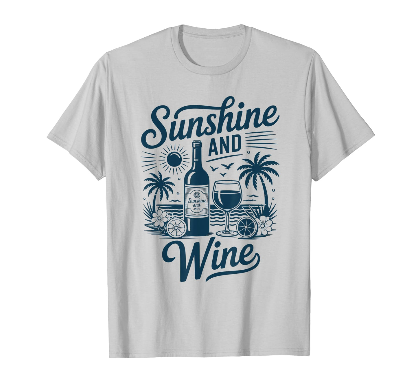 Sunshine And Wine Beach Retro 70s Vintage Vacation Summer T-Shirt