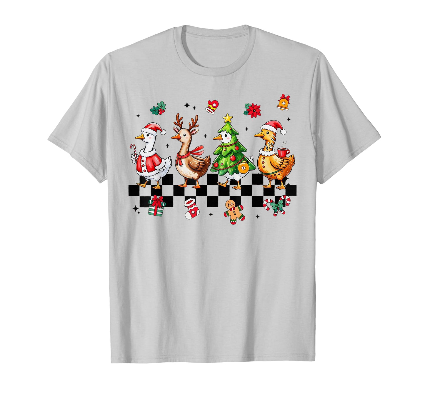 Cute Christmas Goose Santa Checkered Funny Mens Womans Kids T-Shirt
