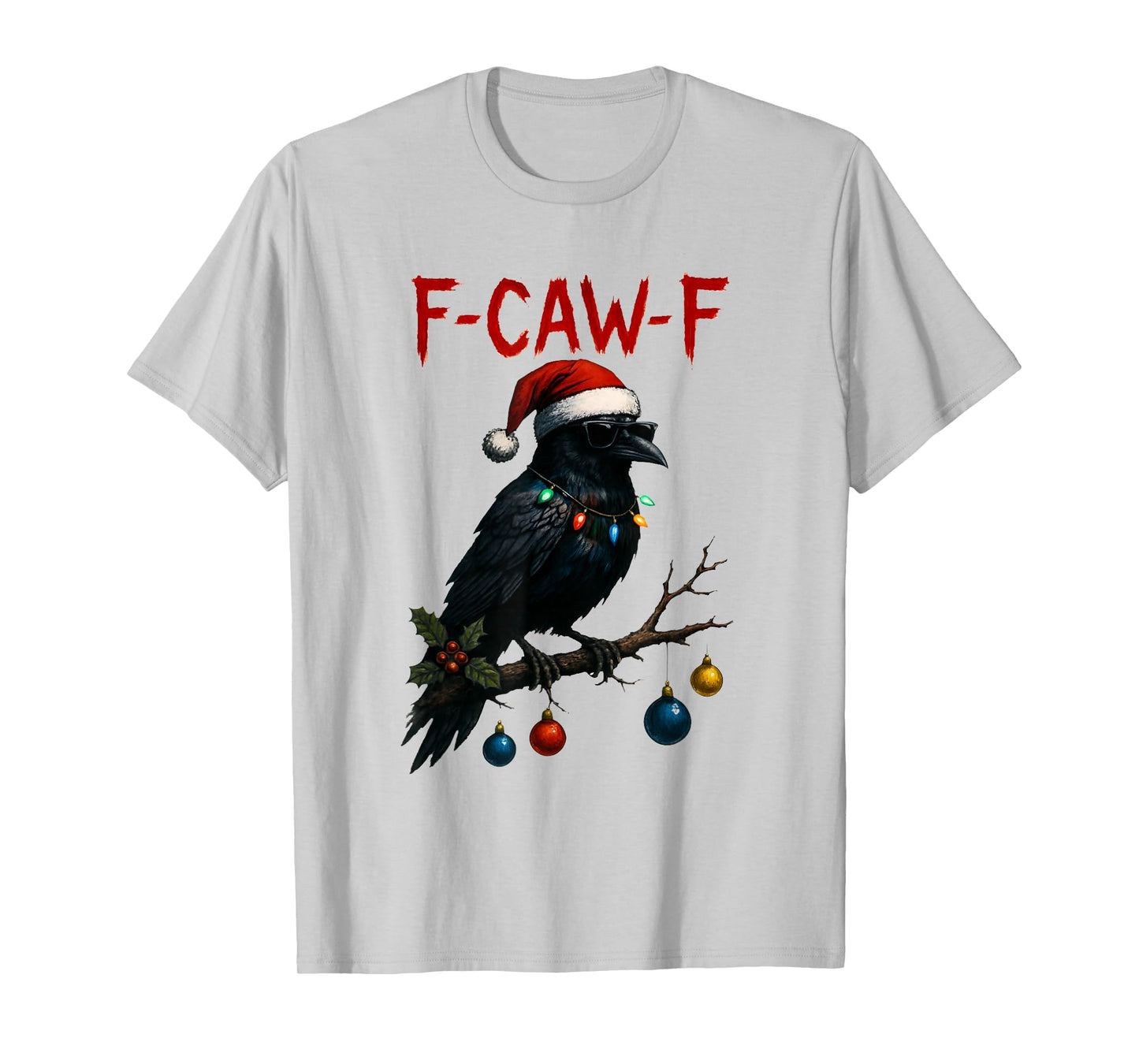 Black Crow F-Caw-F Funny Retro Christmas Lights Santa Hat T-Shirt