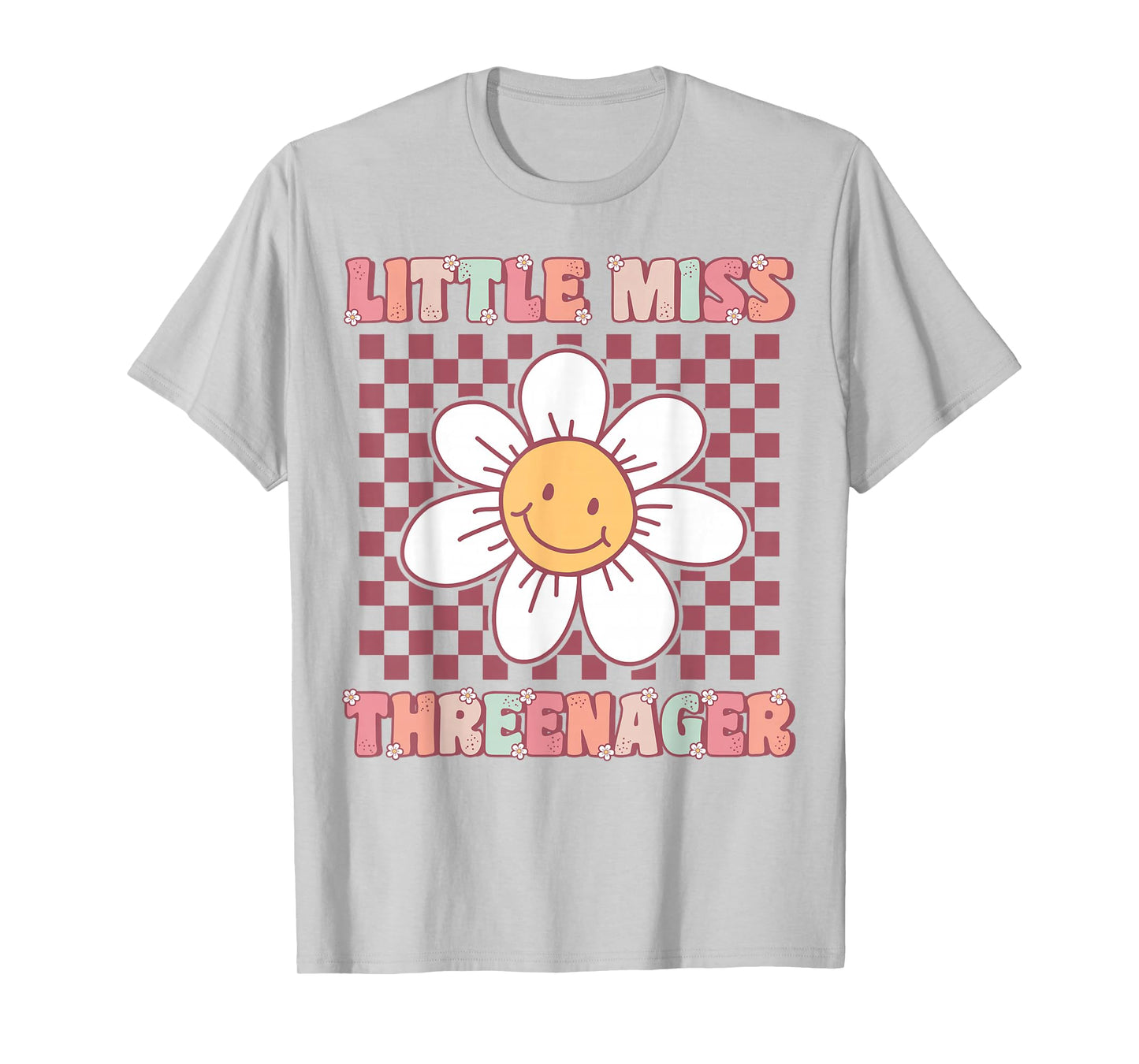 Little Miss Threenager Cute Groovy 3rd Birthday Party Flower T-Shirt