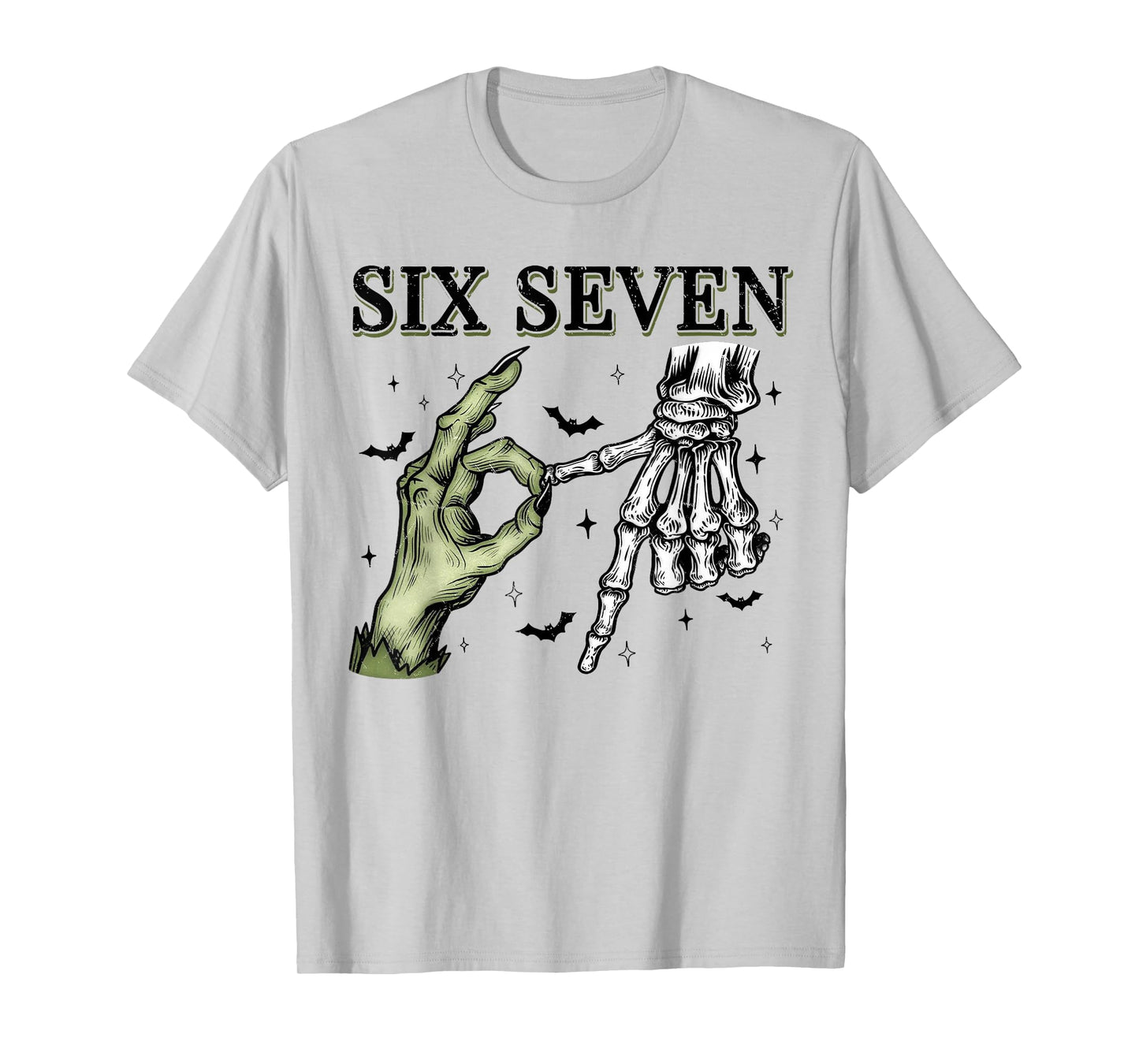 Six Seven 6 7 Meme Funny Witch Skeleton Hands T-Shirt
