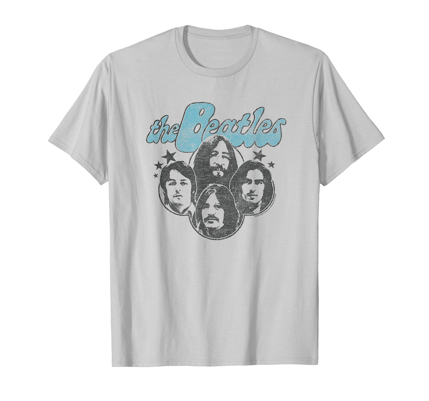 The Beatles - Groovy Blue Logo with Band Member Faces T-Shirt