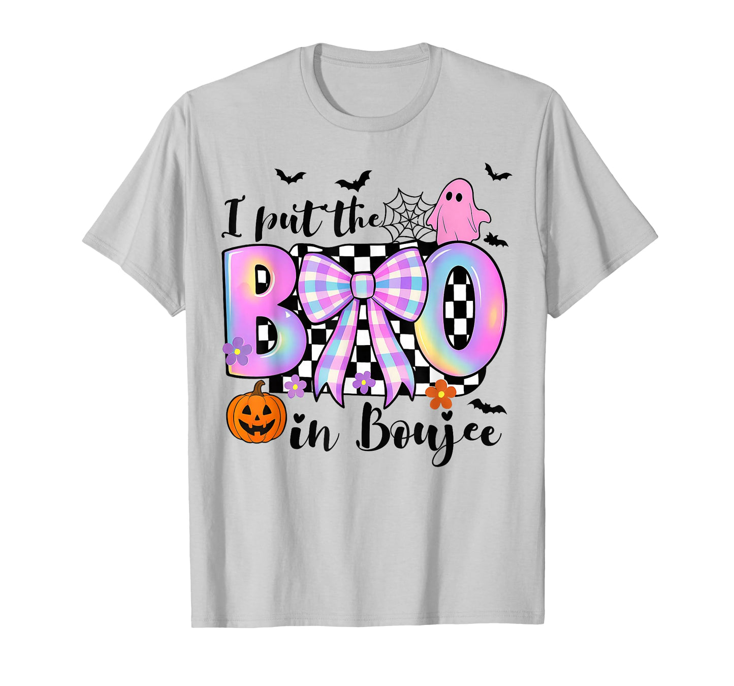 Halloween Spooky Checkered Bow I Put The Boo in Boujee T-Shirt
