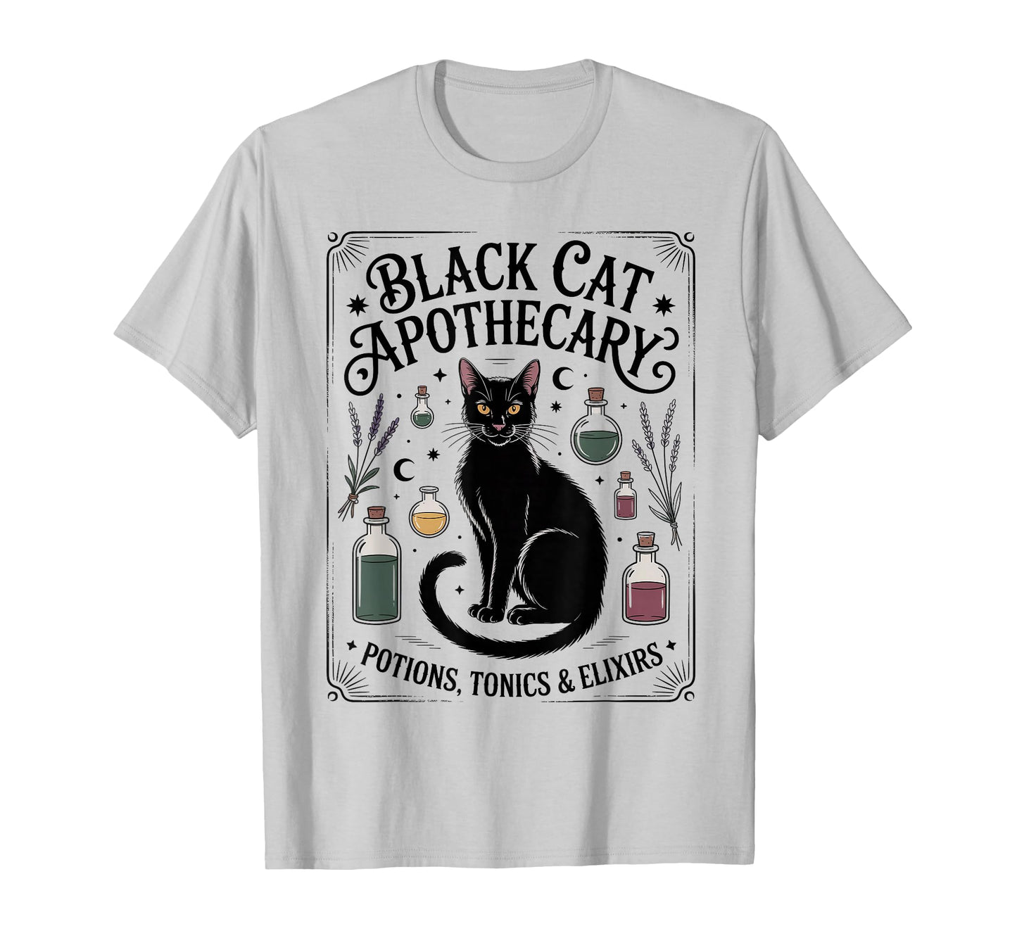 Black Cat Apothecary Potions Spooky Magic Halloween Herbal T-Shirt