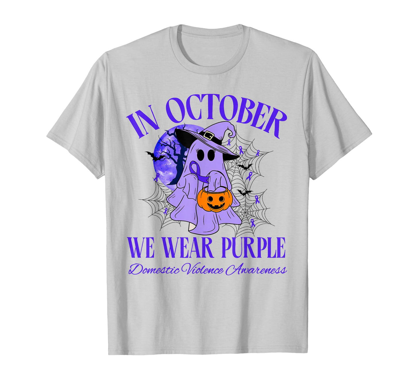 in October We Wear Purple Halloween Ghost Violence Survivor T-Shirt