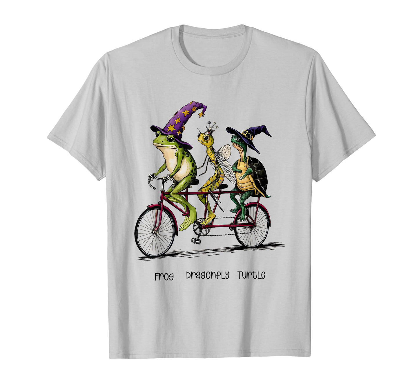 Witches Frog Dragonfly Turtle Riding Tandem Bike T-Shirt