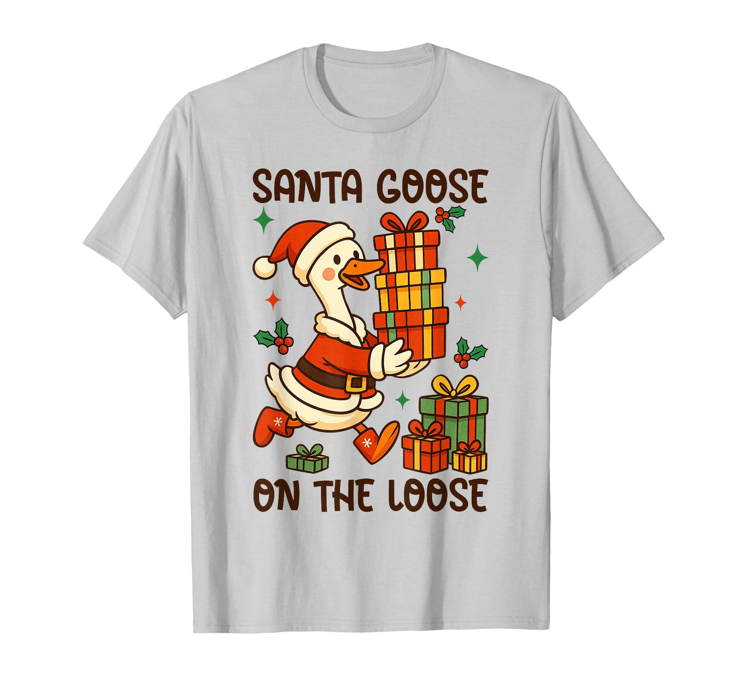 Santa Goose On The Loose Funny Silly Goose Christmas Pajama T-Shirt