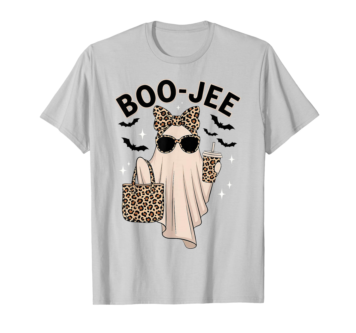 Cute Boo JEE Leopard Ghost Halloween Coffee Women Girl T-Shirt