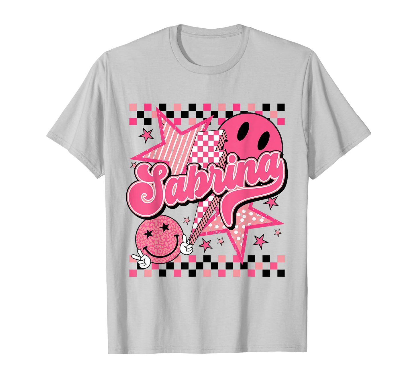 Sabrina First Name I Love Sabrina Checkered Groovy 80's T-Shirt