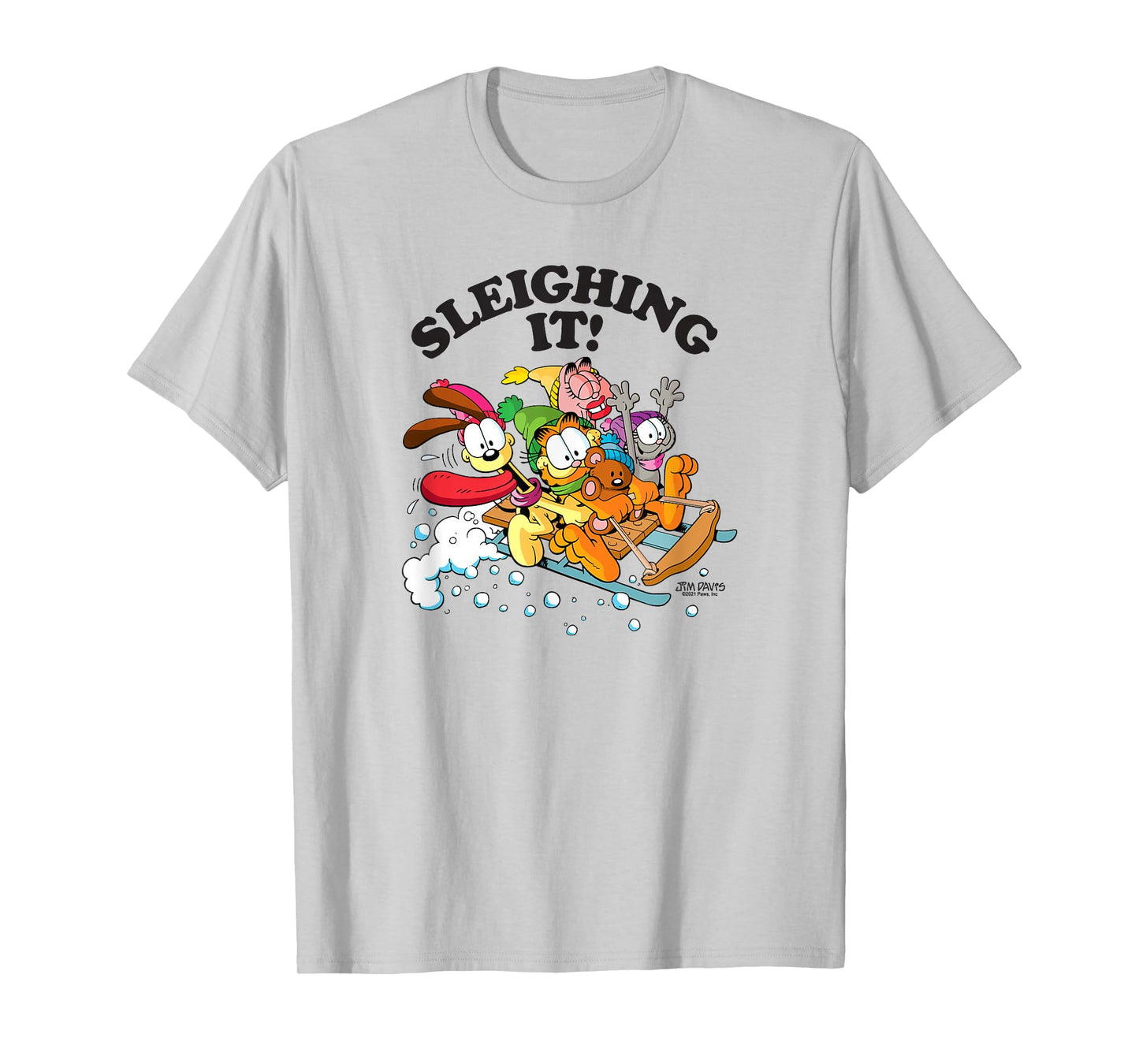 Garfield Sleighing It Sledding Cast Cute Christmas Holiday T-Shirt