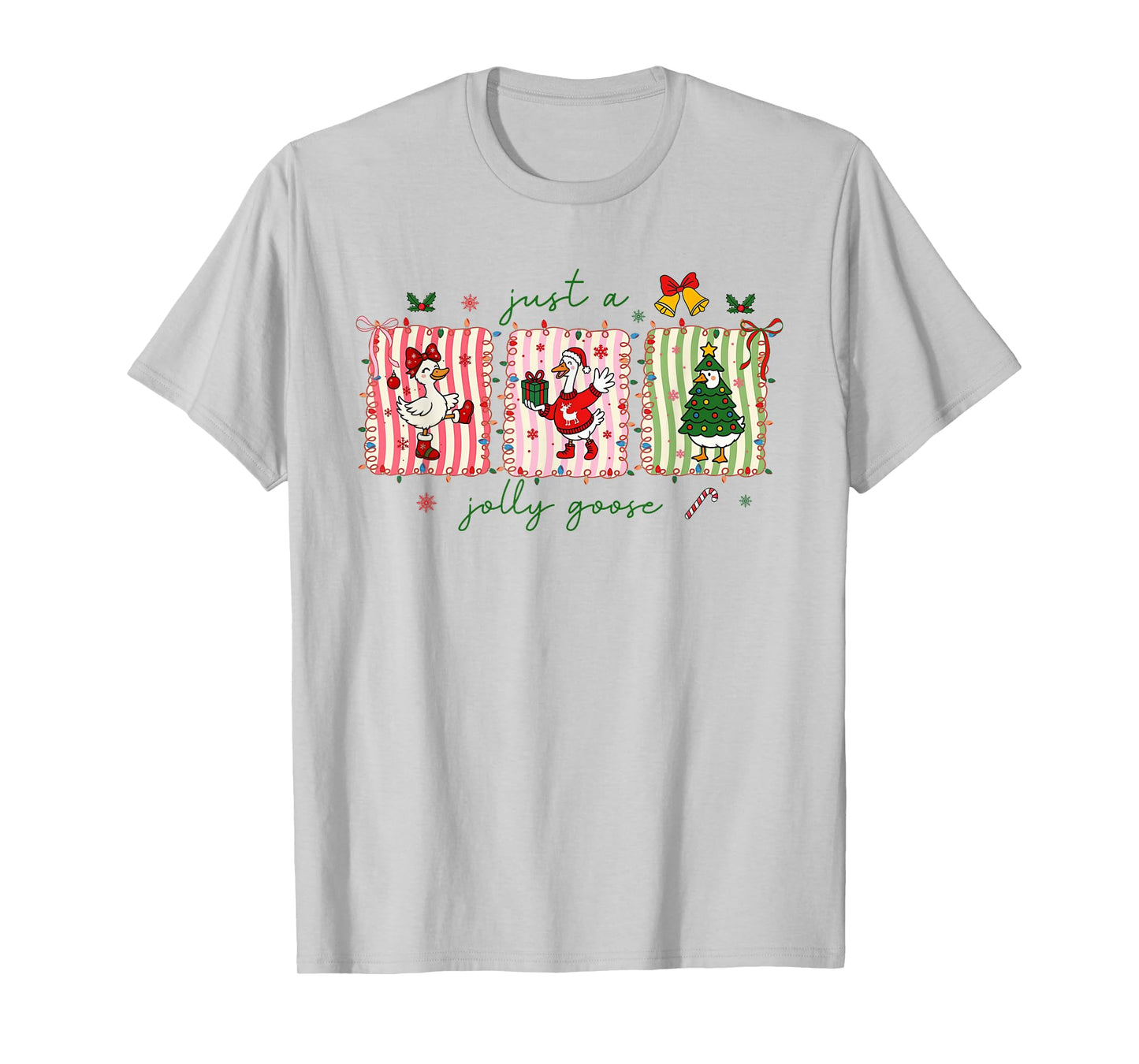 Just A Jolly Goose Christmas Santa Bow Xmas Light Men Women T-Shirt