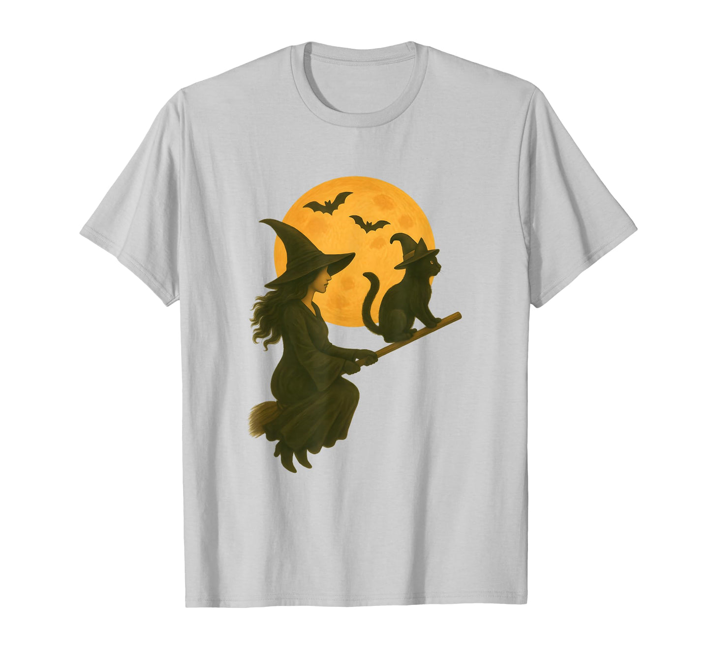 Witch and Cute Cat Black Kitten for Halloween Costume Party T-Shirt