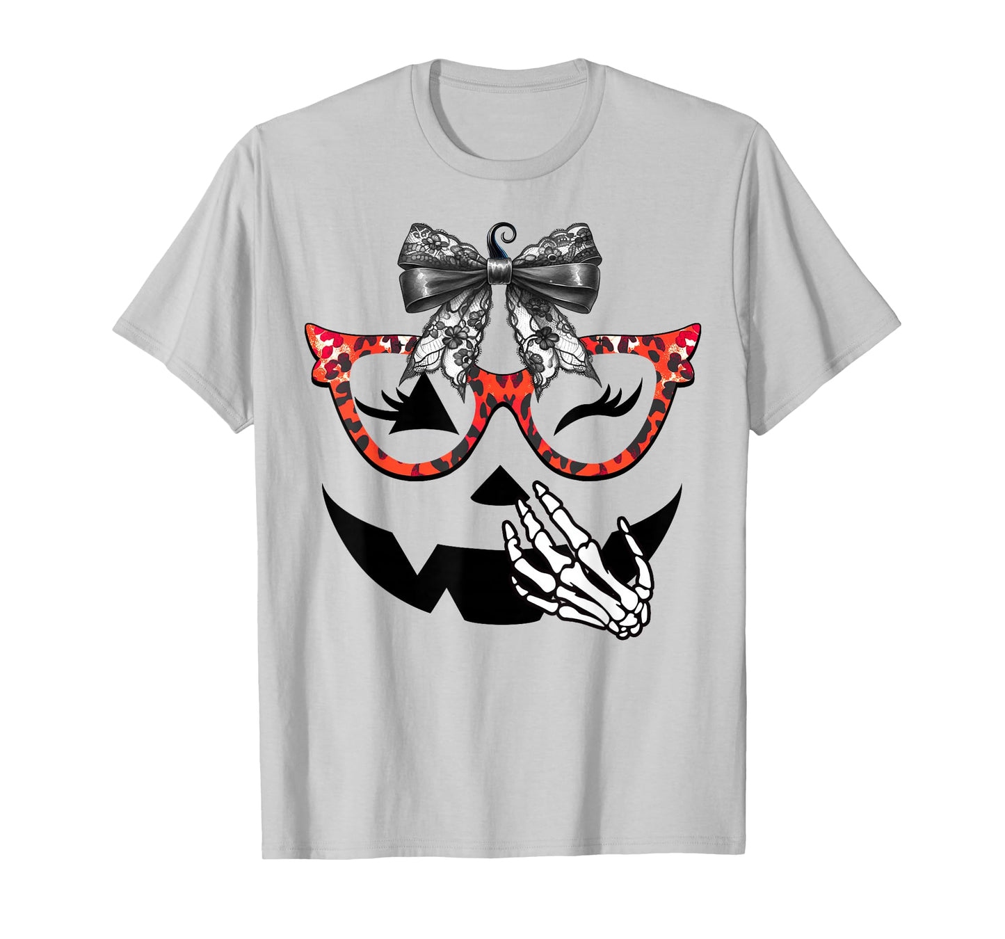 Halloween Costume Pumpkin Face Cute Leopard Sunglasses T-Shirt
