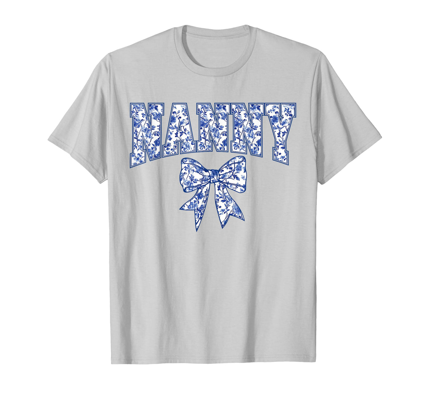 Nanny Coquette Toile Blue Bow Floral Mother's Day Family T-Shirt