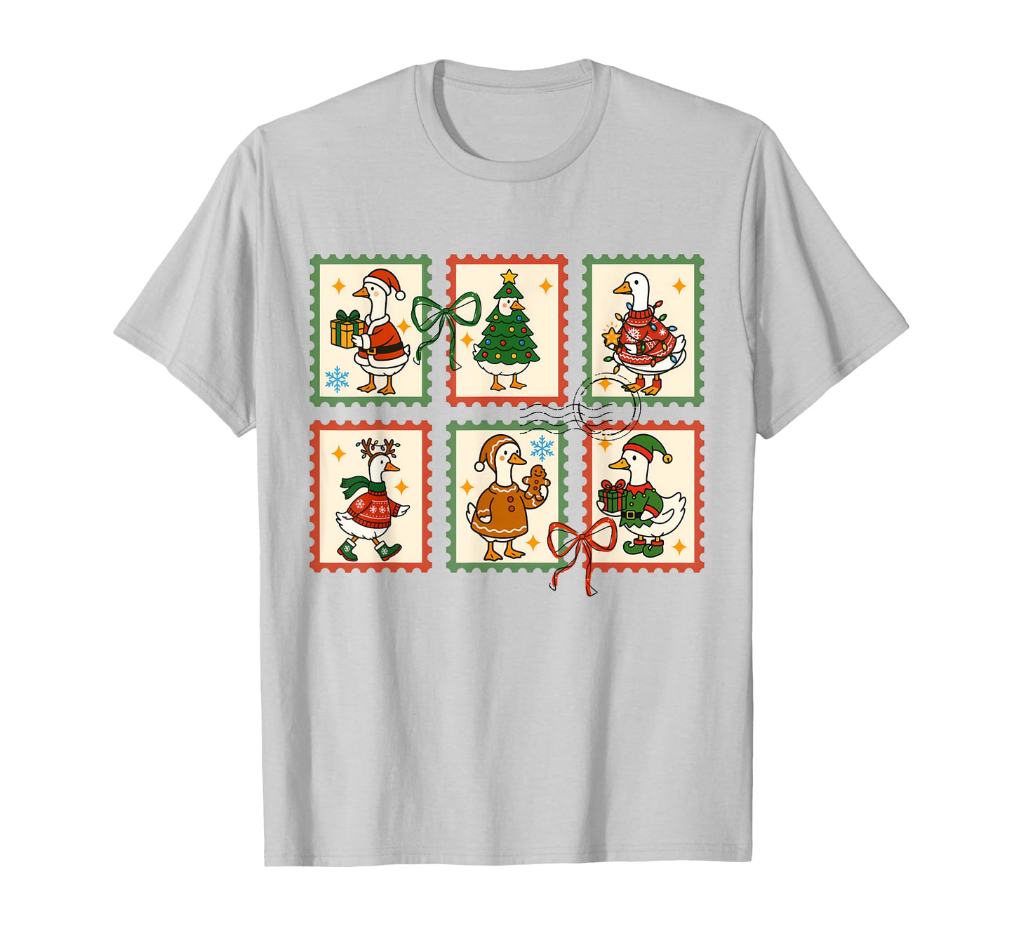 Silly Goose Santa Christmas Stamp Cute Merry Goosemas Xmas T-Shirt