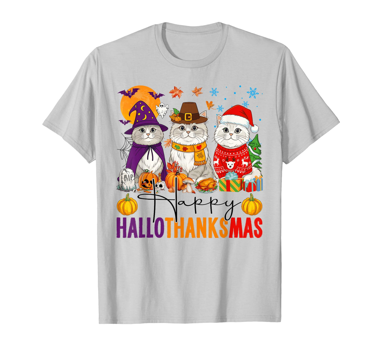 Happy Hallothanksmas Persian Cats Halloween Thanksgiving T-Shirt
