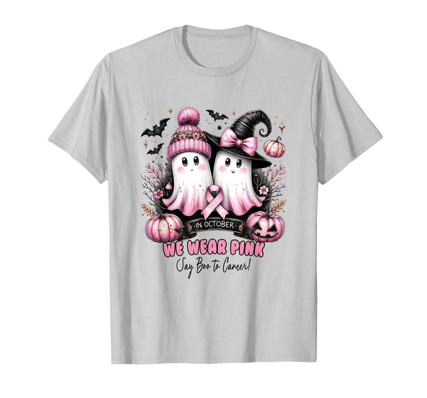 Halloween Ghosts Jack-o'-Lantern & Pink Ribbon T-Shirt