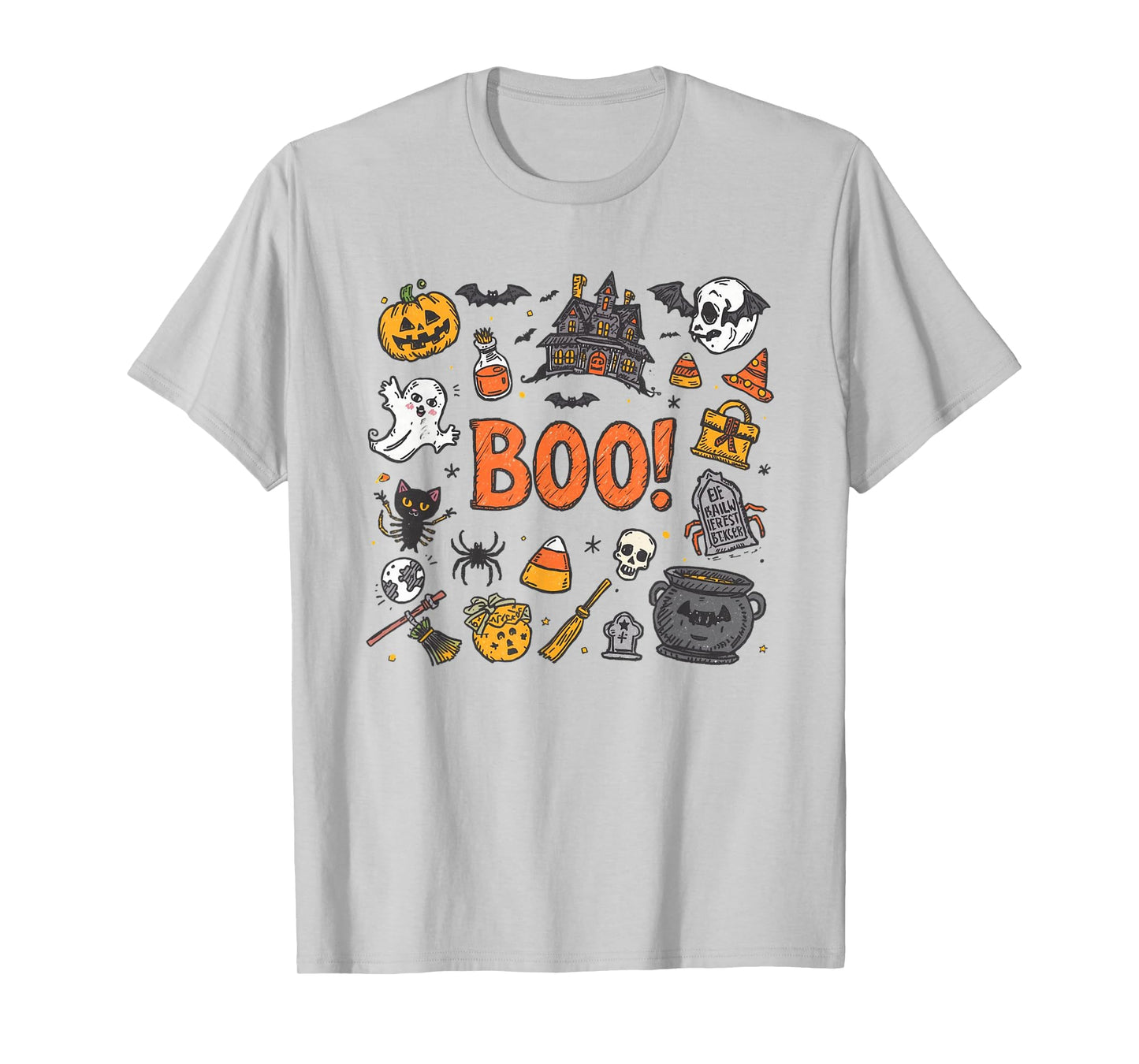 Halloween Boo Ghost Pumpkin Haunted House Spooky Doodle Fun T-Shirt
