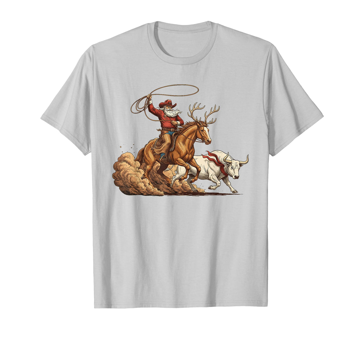 Horse Cow Cowboy Santa Western Roping Christmas Country Xmas T-Shirt