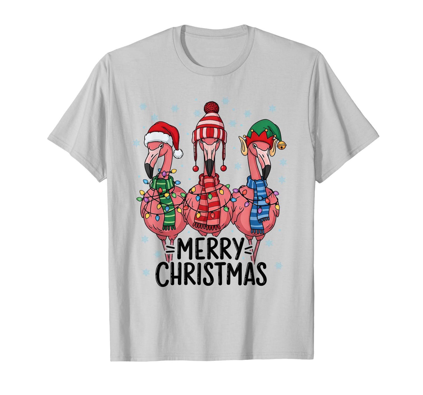 Merry Christmas Pink Flamingo Santa Hat Matching Family Xmas T-Shirt