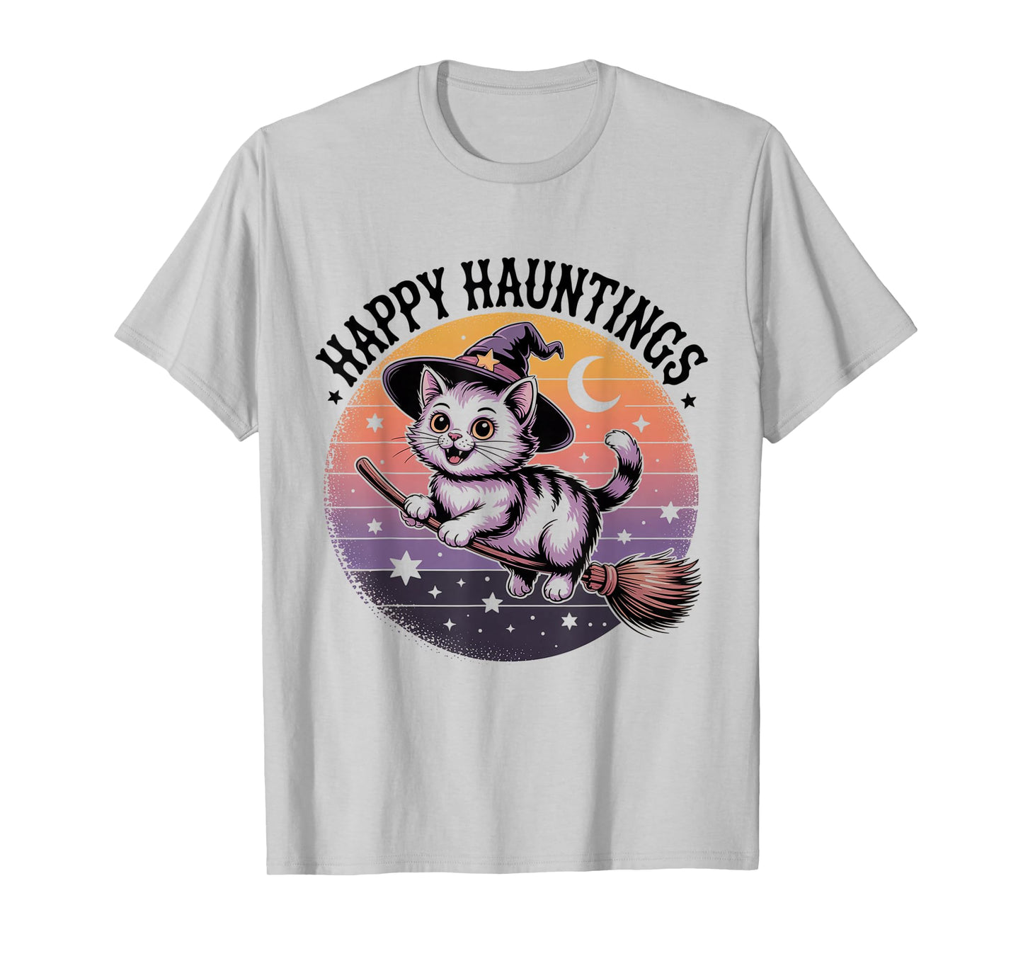 Happy Hauntings Cat Witch Halloween Fun Print for Kids T-Shirt