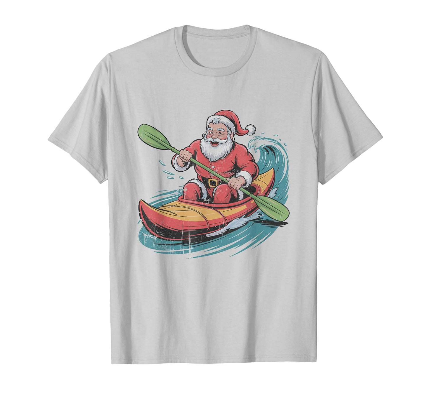 Santa Kayaking Retro Vintage 90s Christmas Holiday Sports T-Shirt