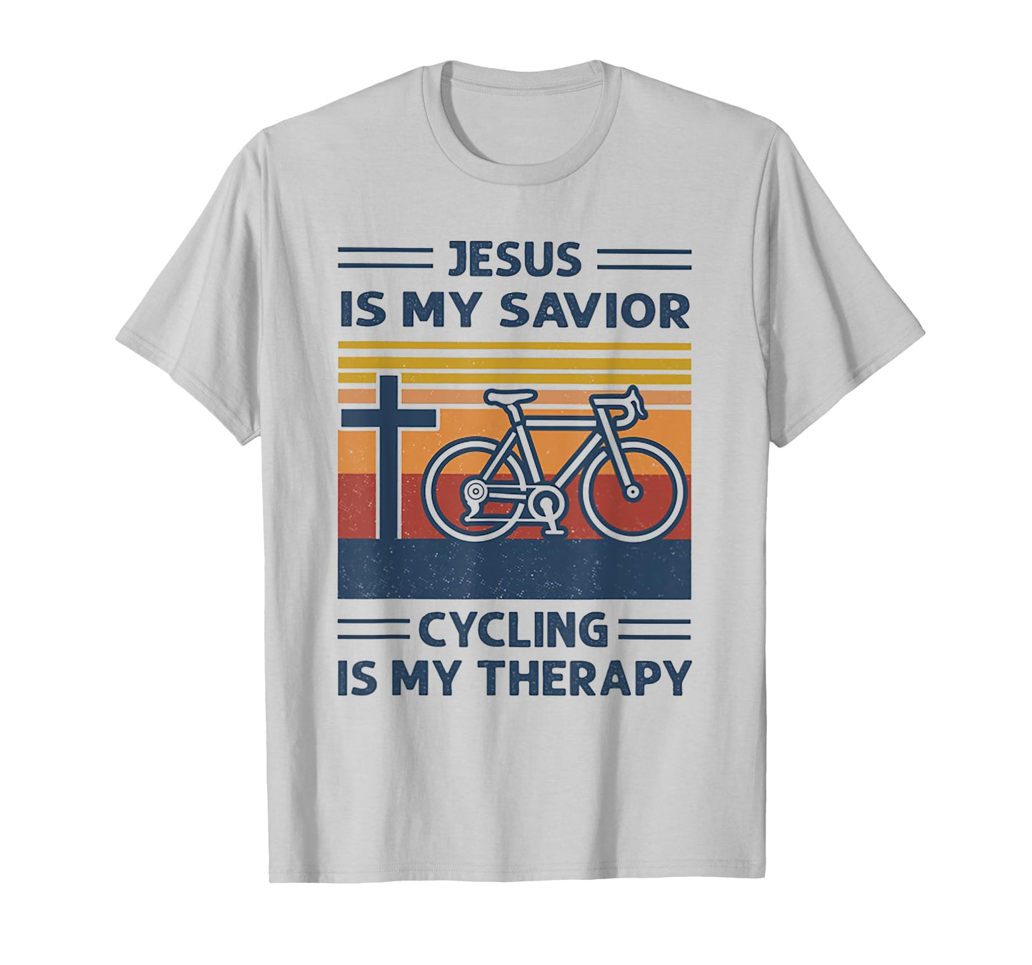 Jesus Is My Savior Cycling Is My Therapy Retro Vintage T-Shirt