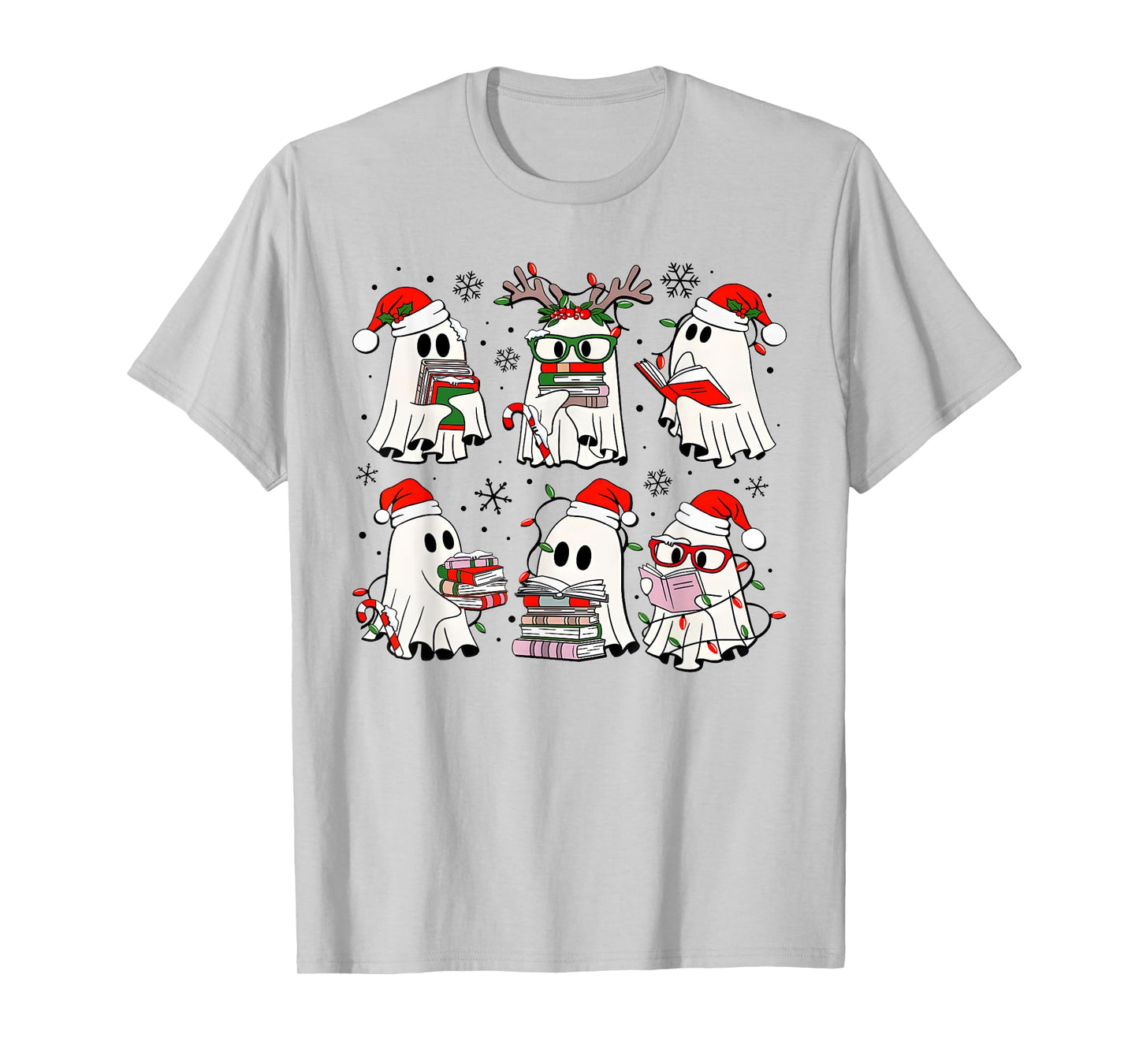 Funny Ghost Book Reading Christmas Books Lover Teacher Kids T-Shirt