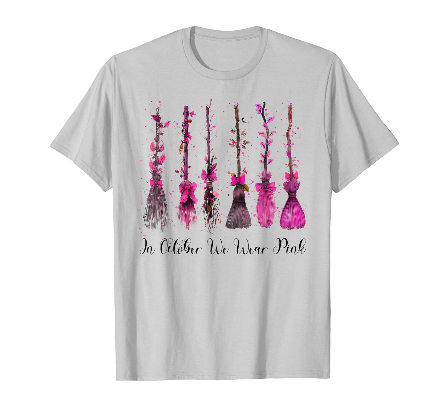 in October We Wear Pink Witch Breast Cancer Awareness T-Shirt