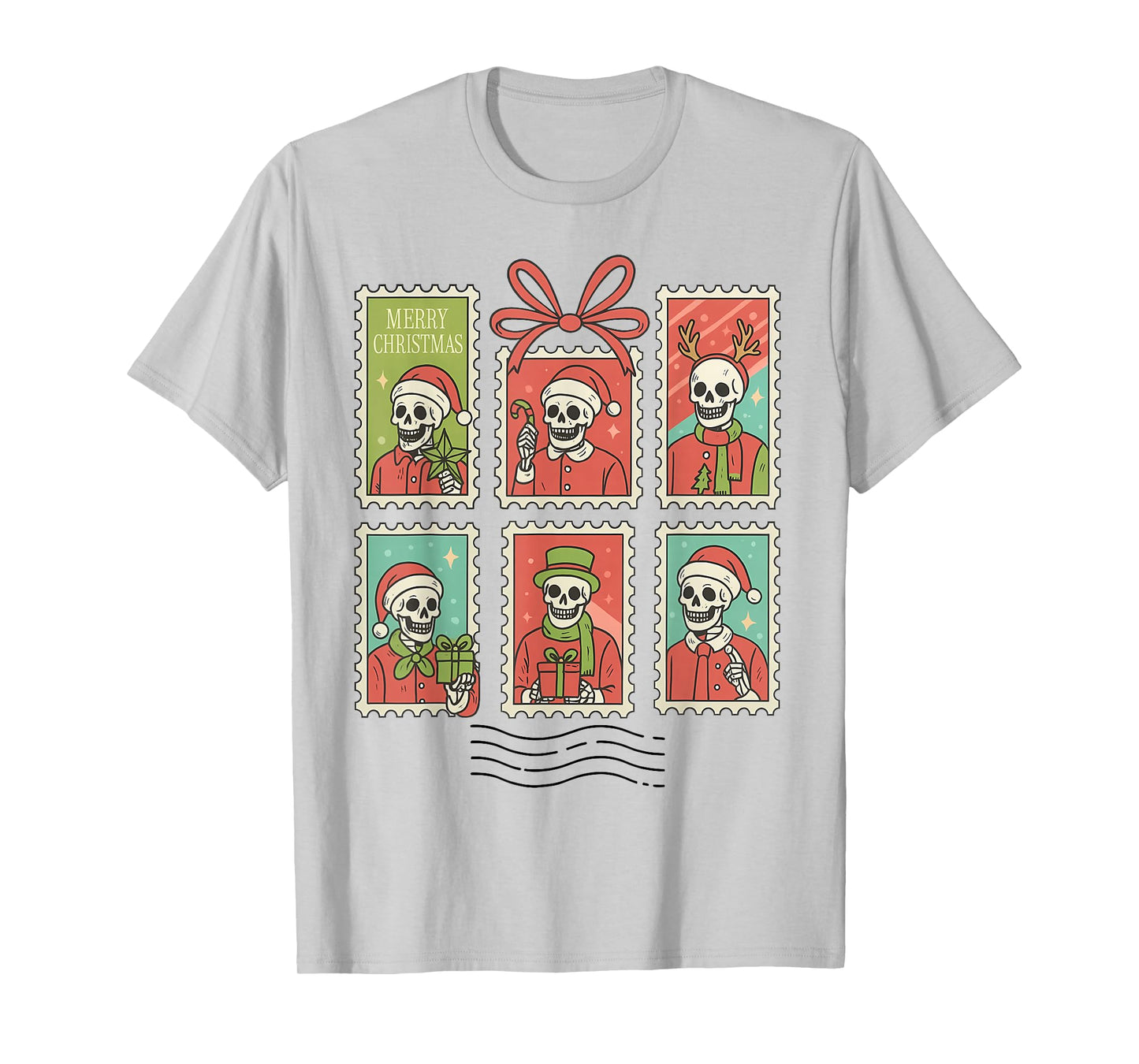 Cute Skeleton Christmas Apparel, Skeleton with Santa Hat T-Shirt