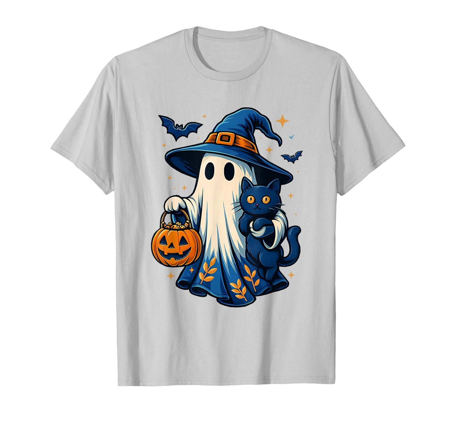 Halloween Ghost Witch Holding Black Cat Funny Halloween T-Shirt