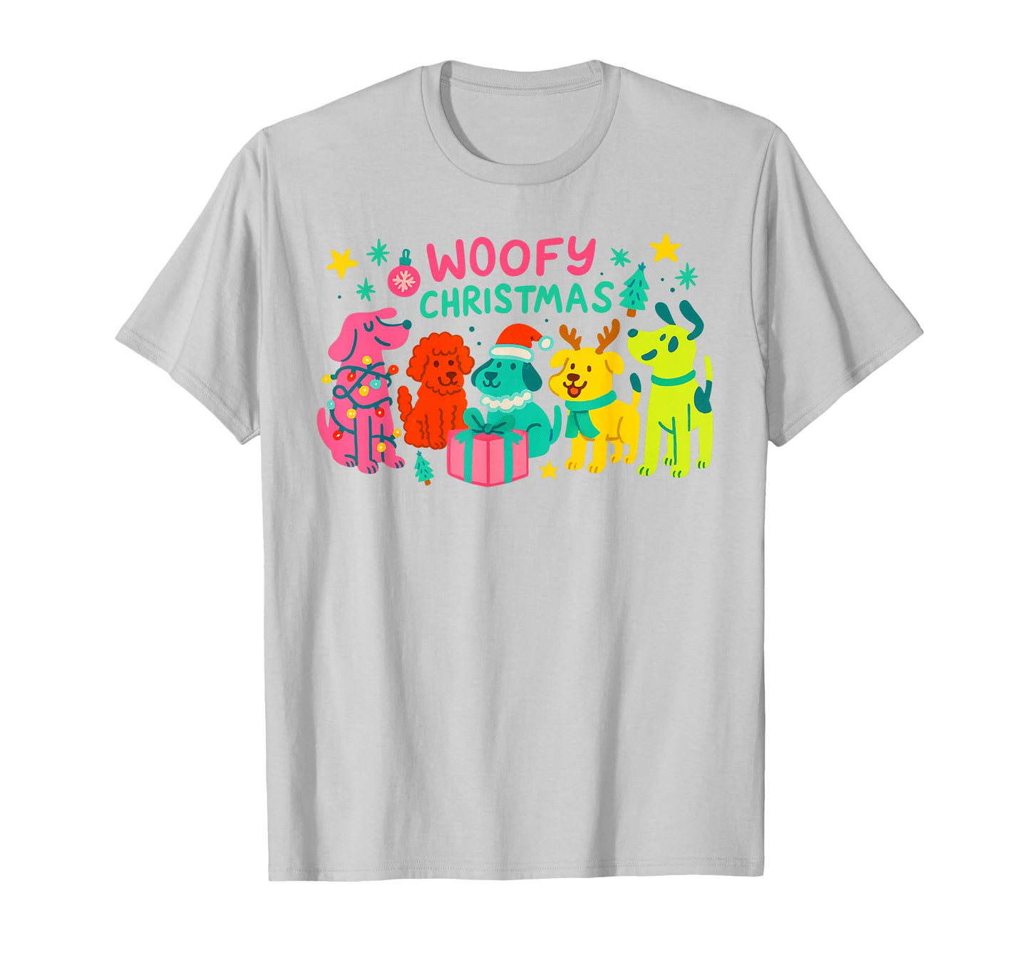 Woofmas Christmas Dogs Santa Hat Lights Reindeer Dog Mom T-Shirt