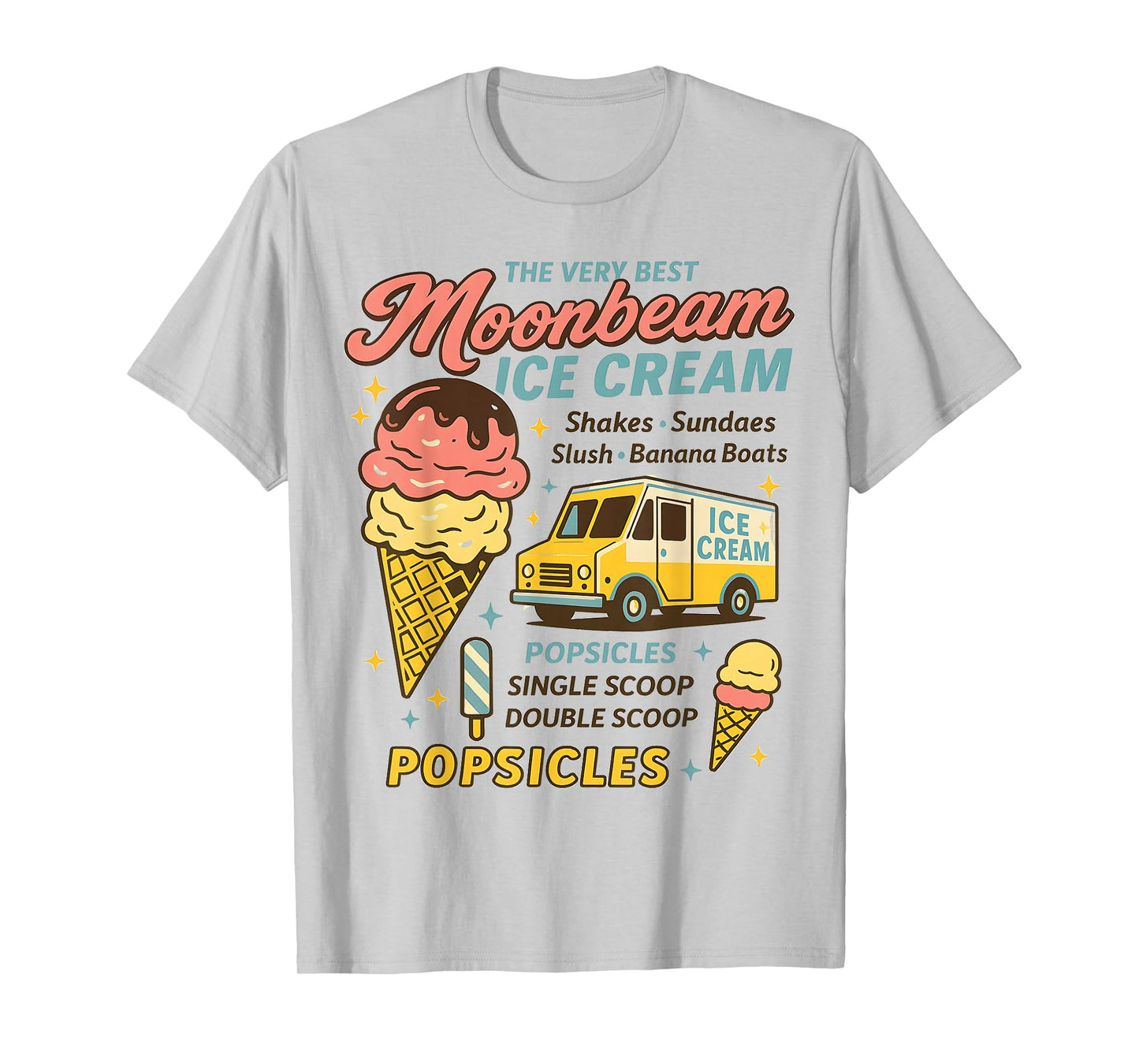 Vintage Moonbeam Ice Cream Truck Retro Double Scoop Popsicle T-Shirt