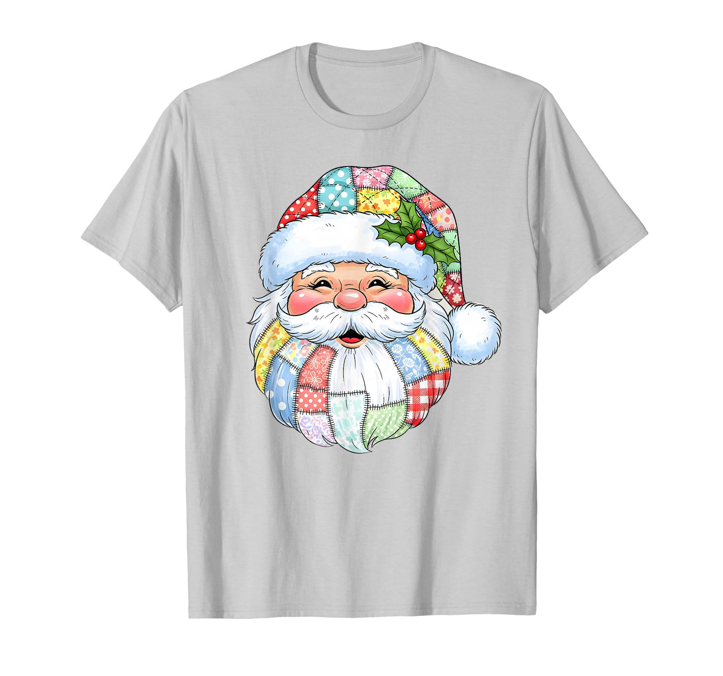 Merry Christmas Patchwork Santa Claus Face X-mas Holiday T-Shirt