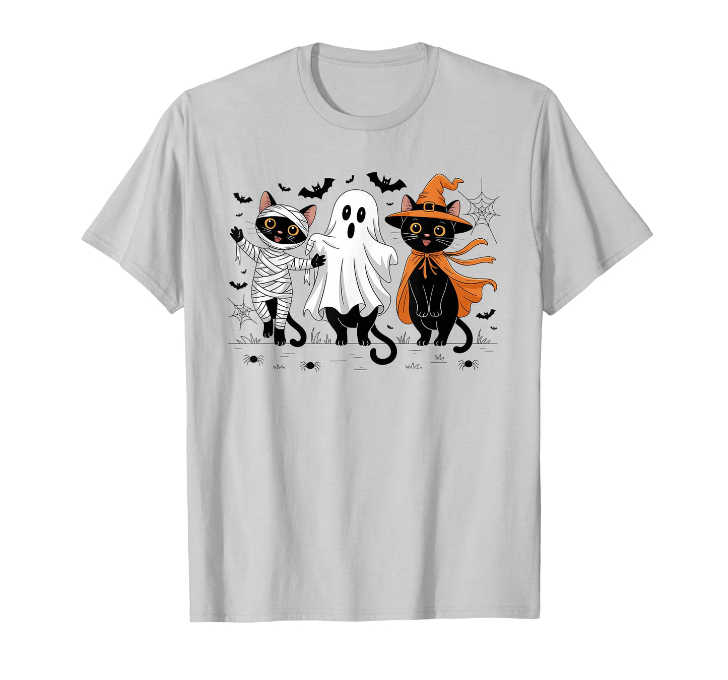 Retro Cat Witch Scary Halloween Pumpkin Women Men Kids T-Shirt