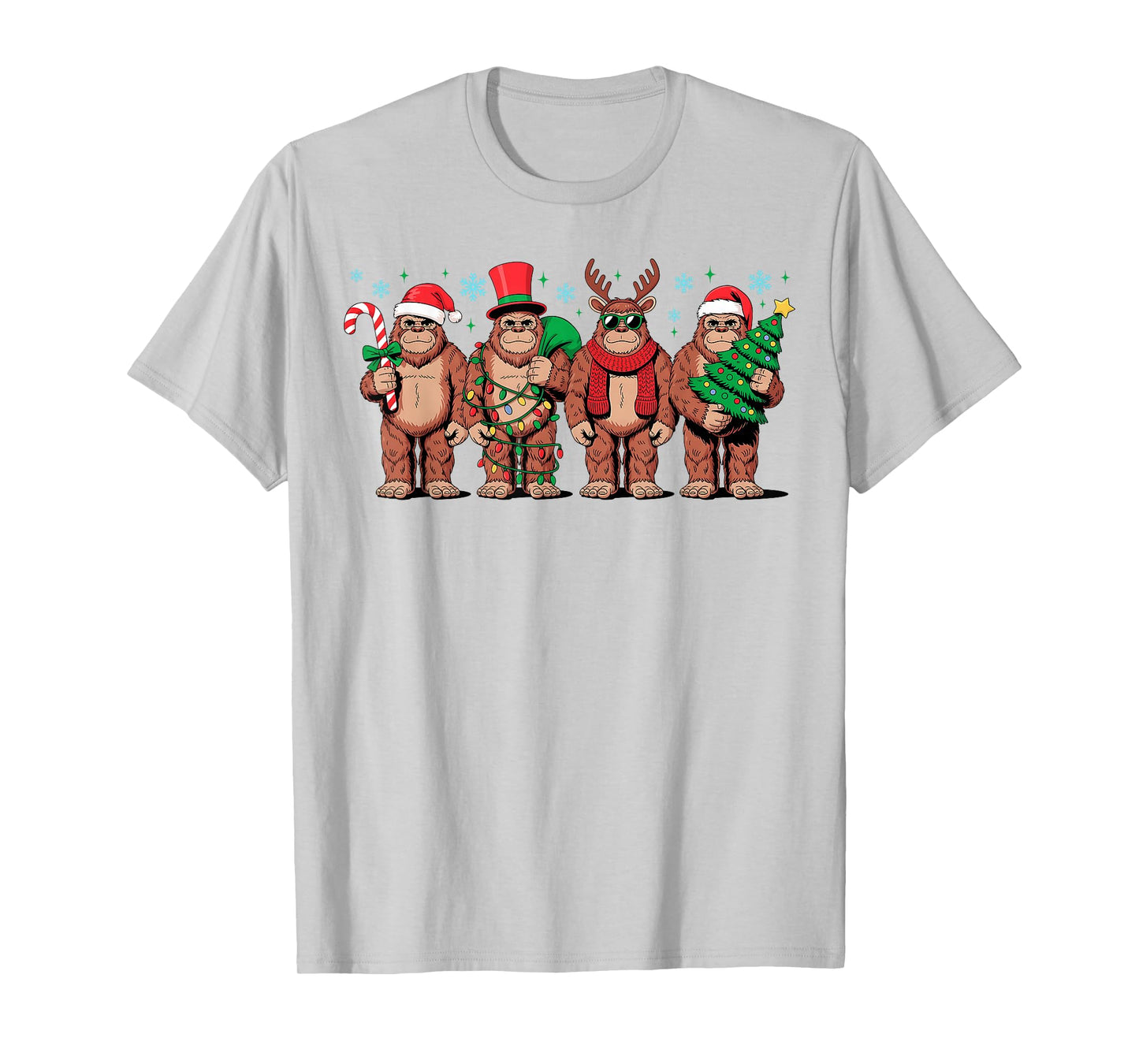 Bigfoot Santa Christmas Tree Lights Sasquatch Merry Christma T-Shirt