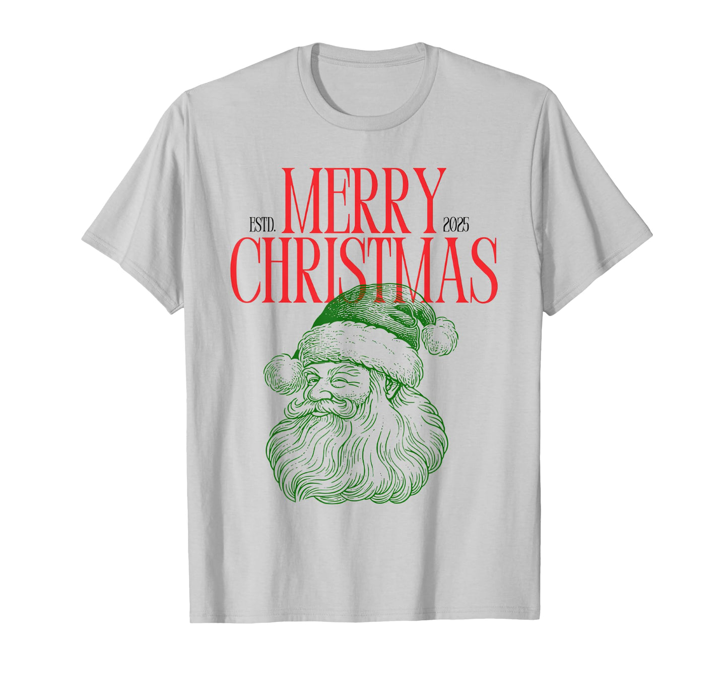 Red and Green Minimalist Santa Face Christmas Holiday T-Shirt