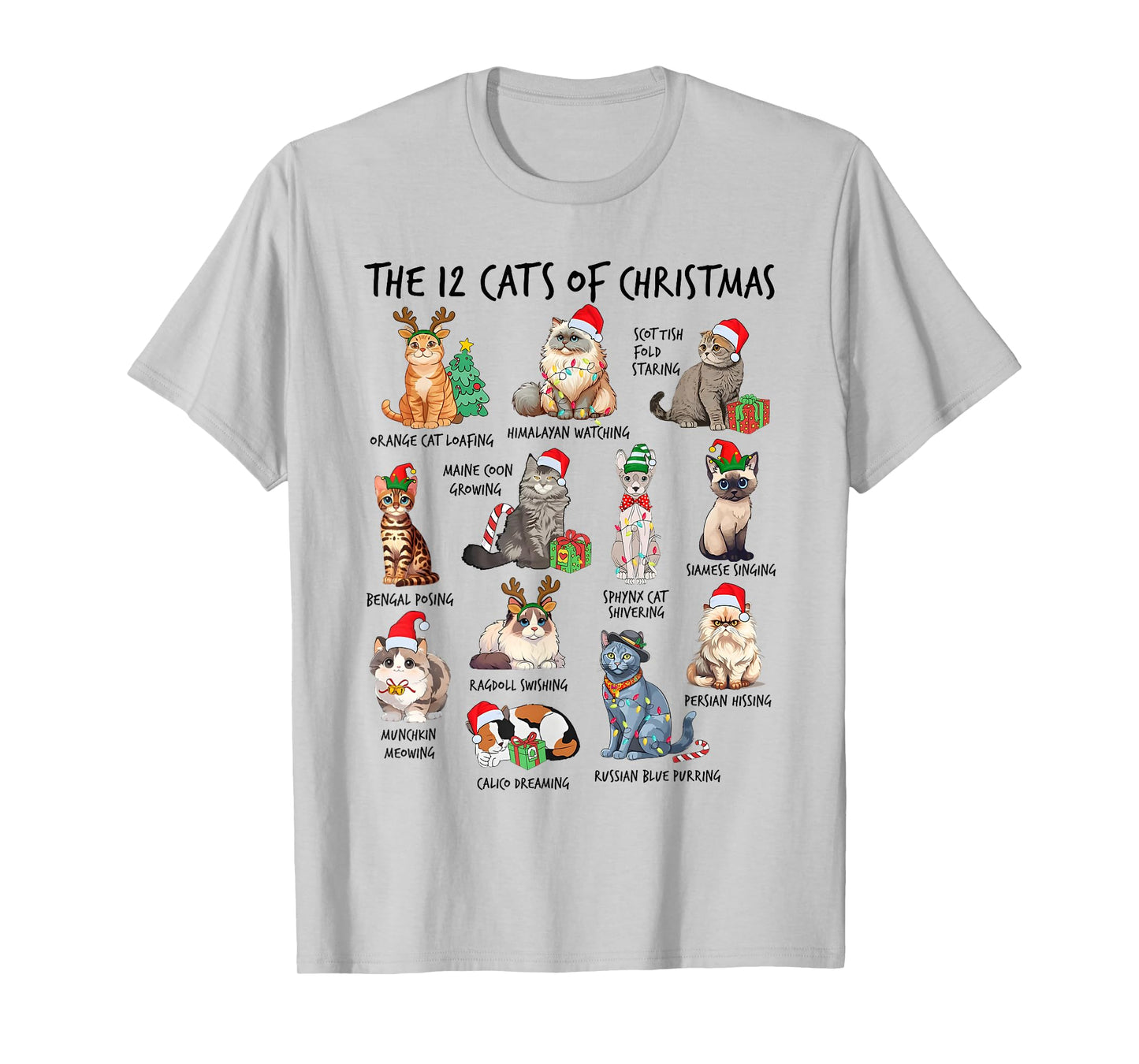12 Cats of Christmas Funny Christmas Cat Lover Xmas Holiday Men Women Kids T-Shirt
