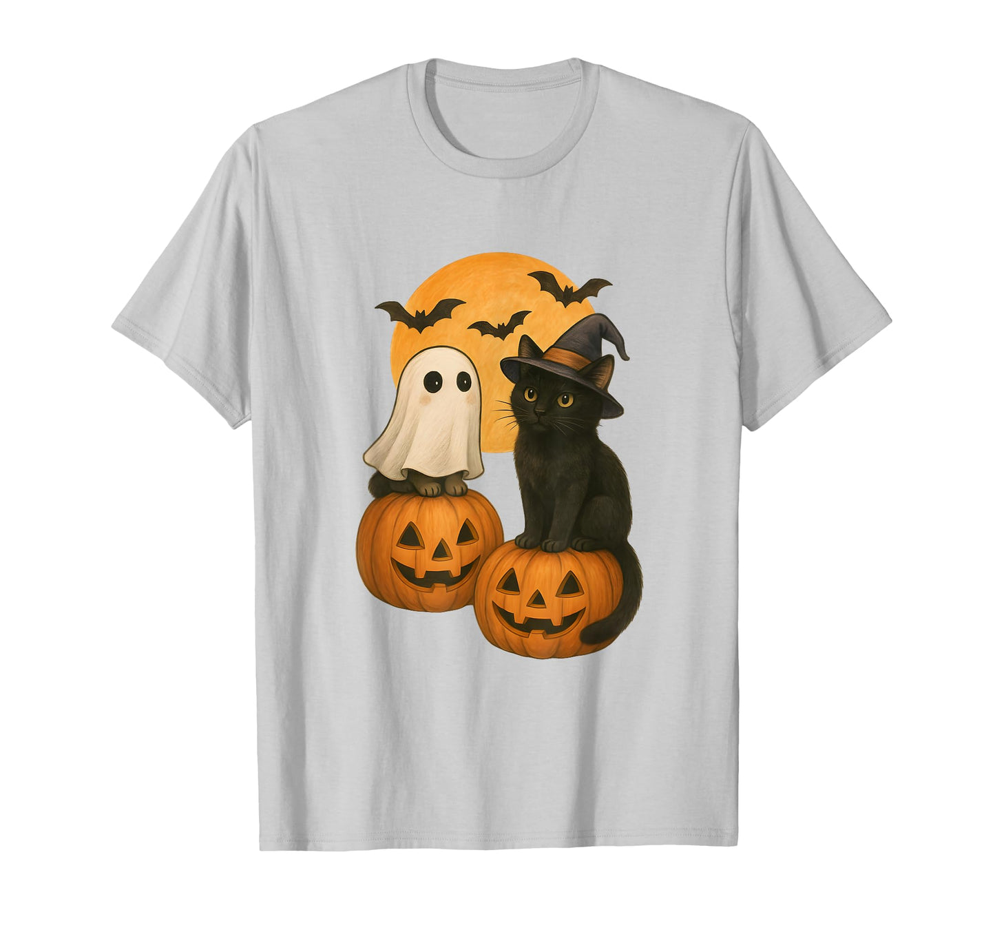 Cute Cats with Halloween Costumes Ghost and Witch Kitten T-Shirt