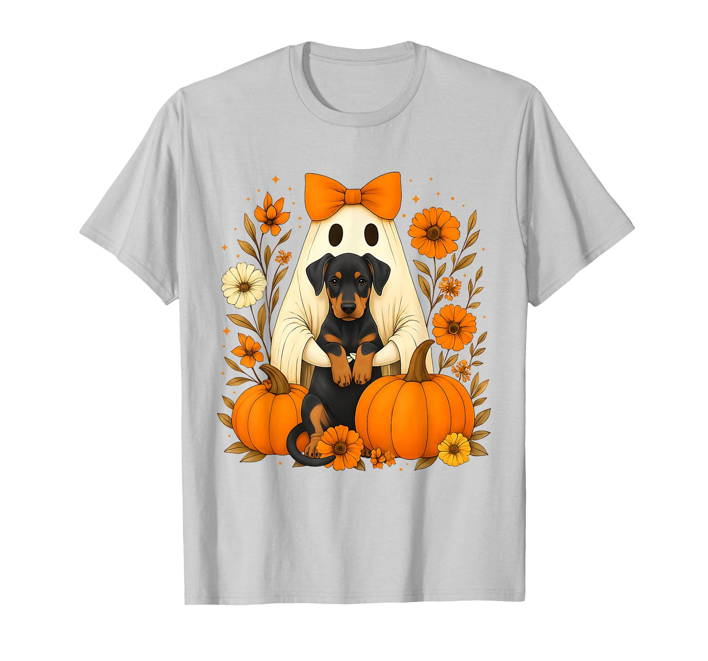 Funny Halloween Ghost Holding Doberman Pinscher Dog Lover T-Shirt