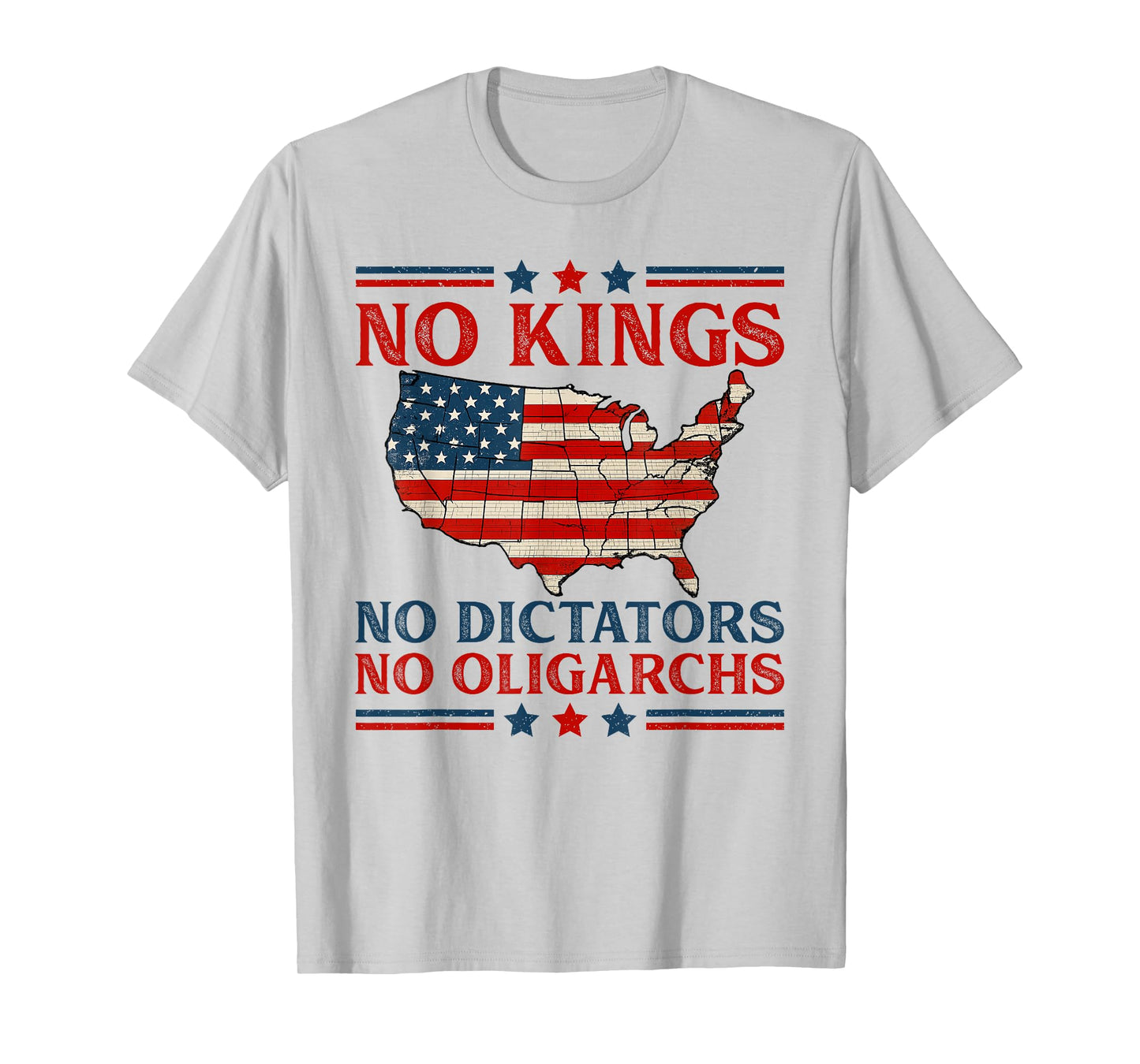 Vintage No Kings No Dictators No Oligarchs July 4th USA Map T-Shirt