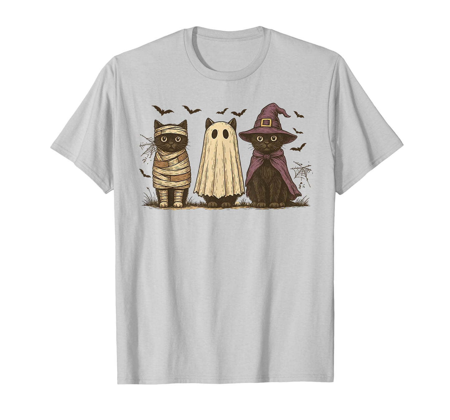 Retro Black Cat Witch Scary Halloween Pumpkin Women Men Kids T-Shirt