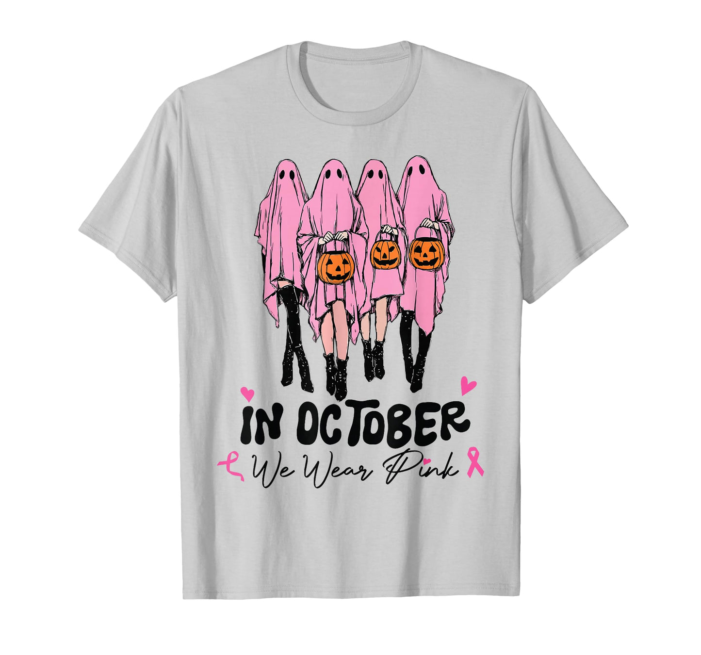Halloween October We Wear Pink Breast Cancer Awareness Ghost T-Shirt