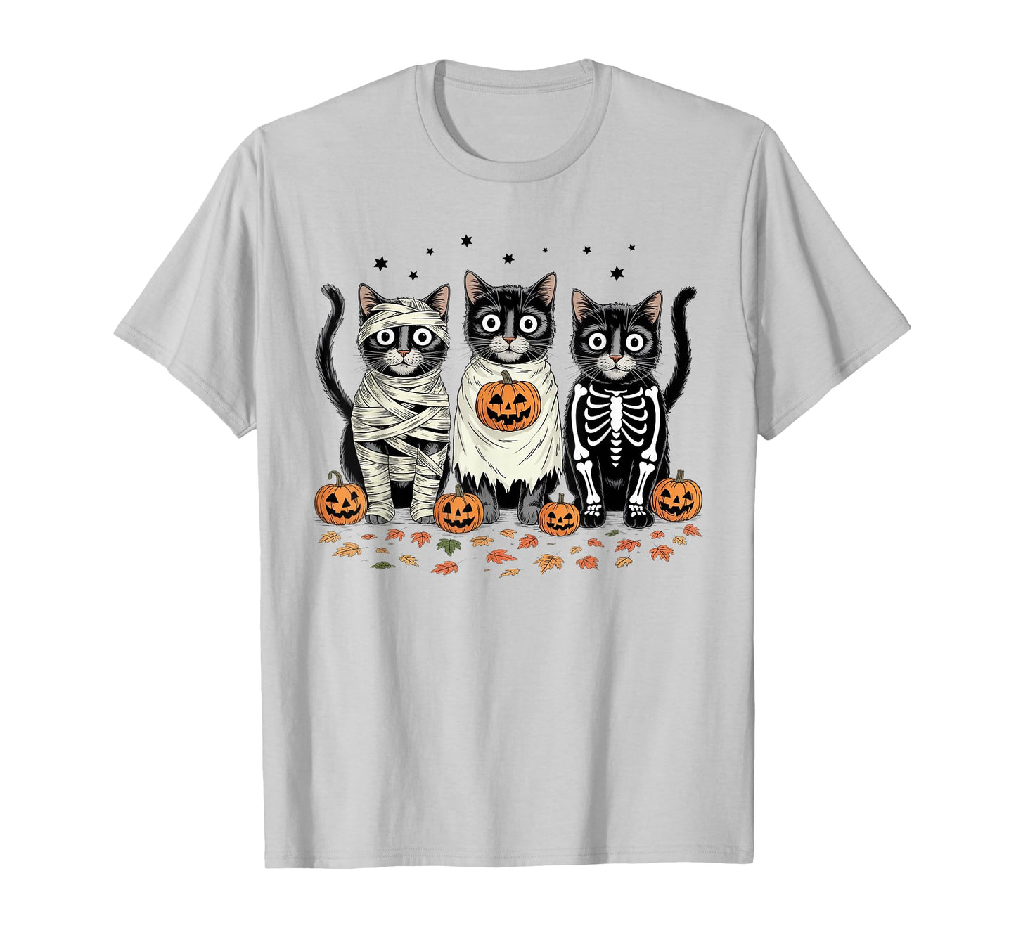 Retro Cat Witch Scary Halloween Pumpkin Women Men Kids T-Shirt