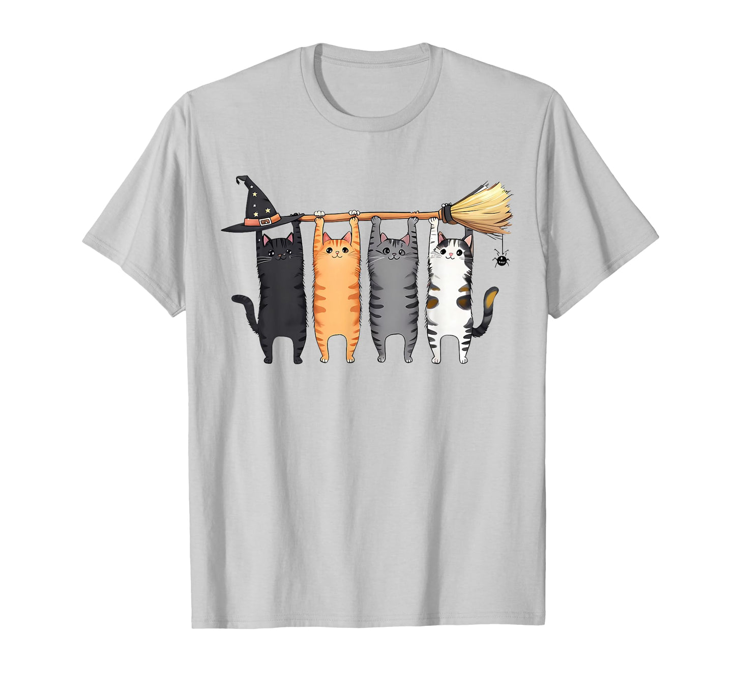 Cute Halloween Cats On Broomstick Funny Witch Hat Cat Lover T-Shirt