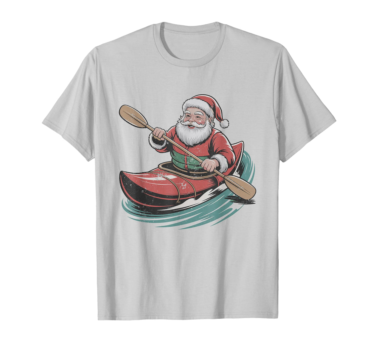 Santa Kayaking Christmas Holiday Sports Retro Vintage 90s T-Shirt