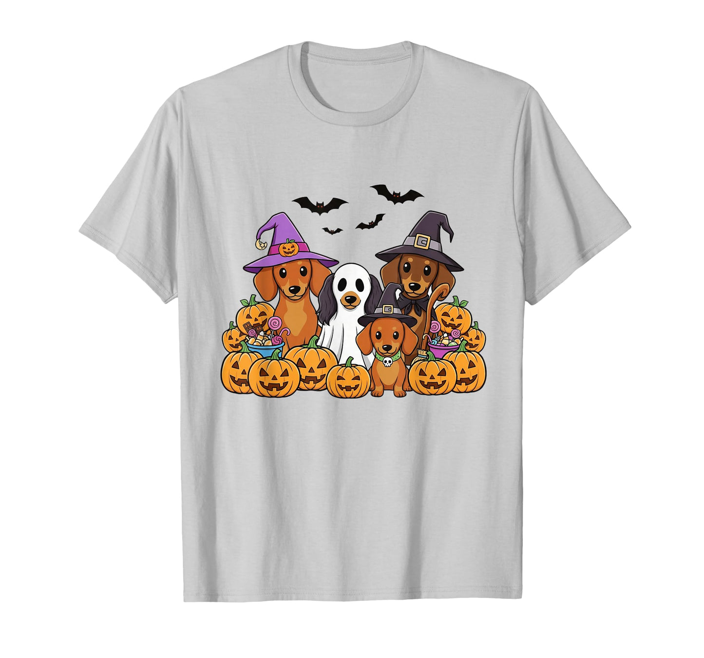 Funny Dachshund Halloween Cute Sausage Dog Ghost & Pumpkin T-Shirt