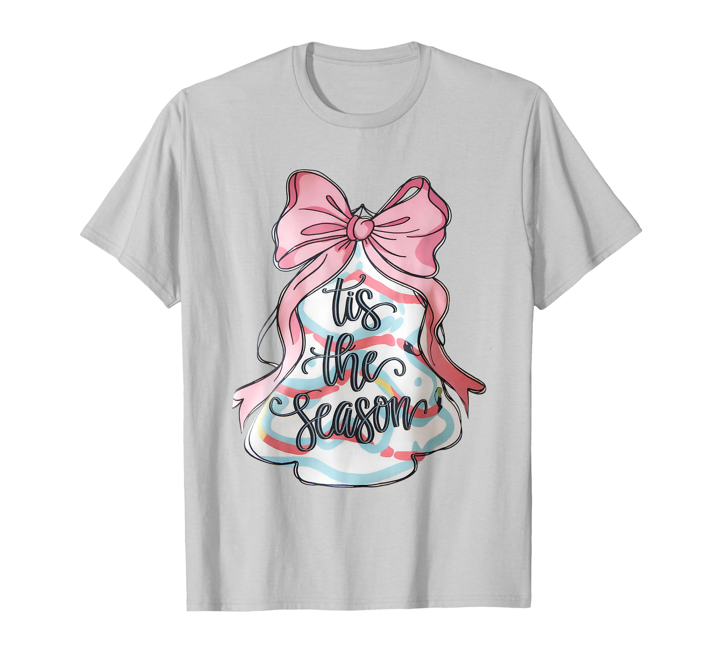 Funny Christmas Outfit for Men Women Kids Pink Christmas Tree Cake Coquette Bow Xmas Pajamas Funny T-Shirt